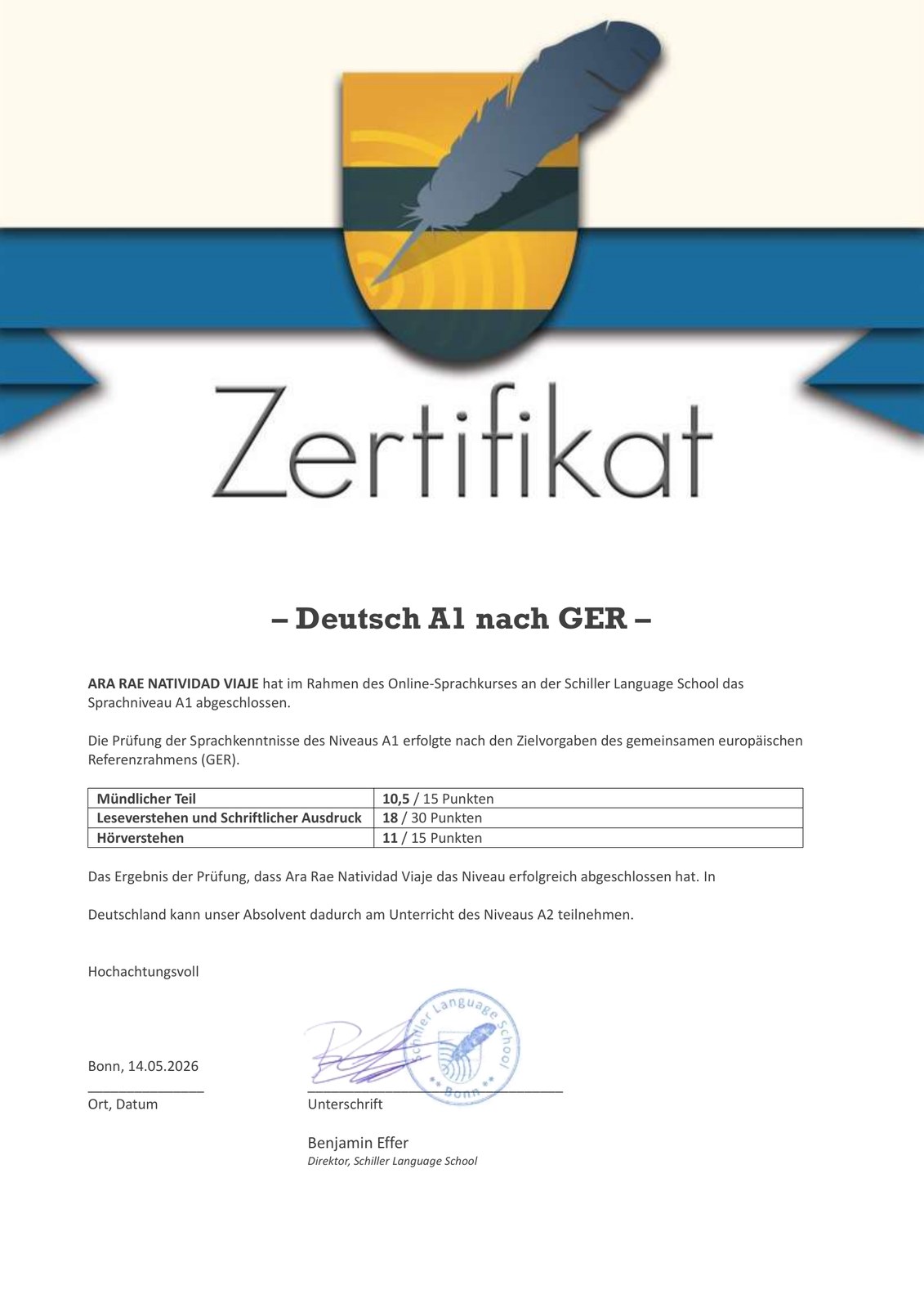 Deutsch A1 nach GER — Schiller Language School